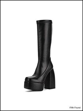 Women's Mid Calf Knee High Platform Boots High Heel Combat Punk Shoes